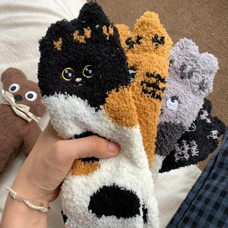 Plush Winter Socks Cat's Claw Pattern Floor Socks