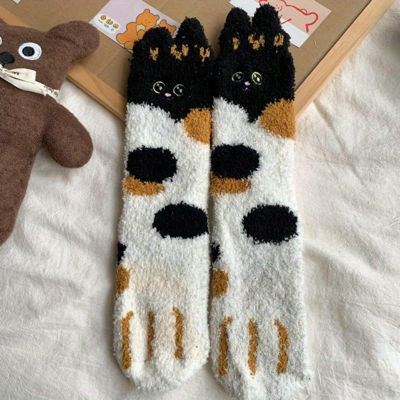 Plush Winter Socks Cat's Claw Pattern Floor Socks