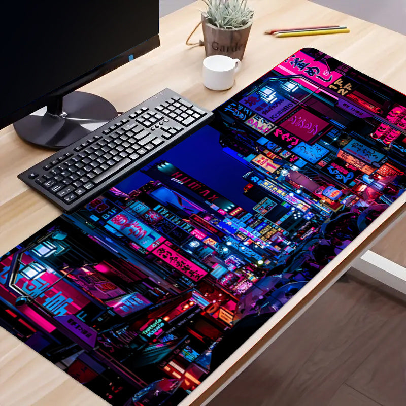 Neon Cyberpunk Anime Mouse Pad Non Slip Desk Pad Gift