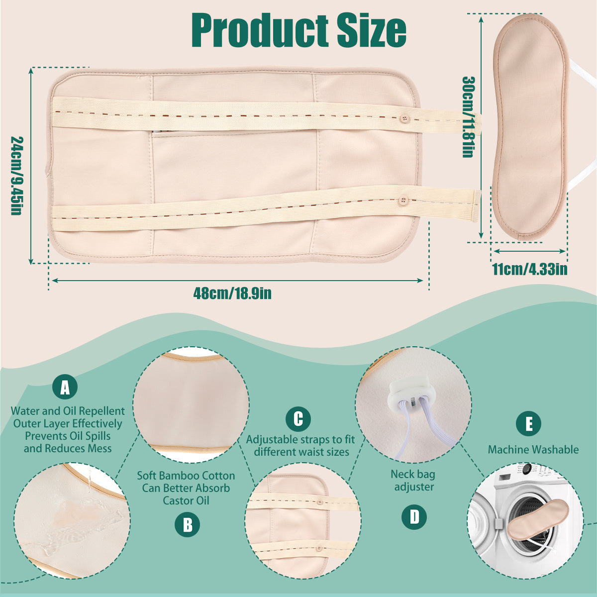 3pcs Washable Reusable Waist Neck Pack Set with Adjustable Strap