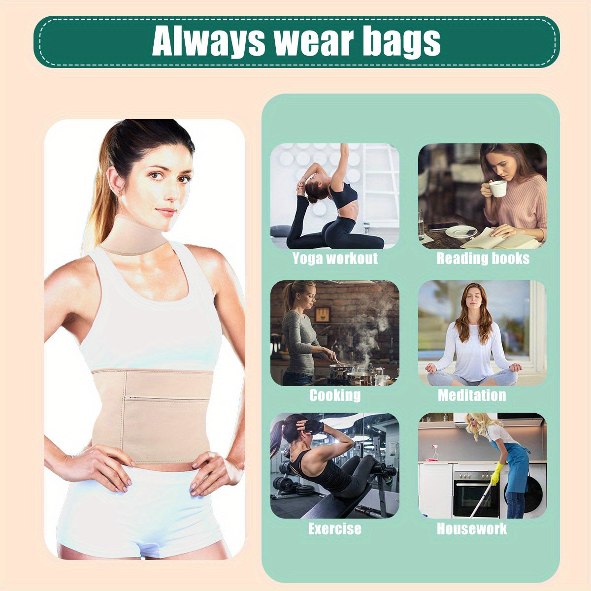 3pcs Washable Reusable Waist Neck Pack Set with Adjustable Strap