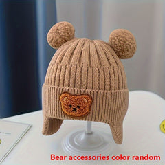 Winter Baby Beanie Cartoon Bear Ear Protection Knitted Hat