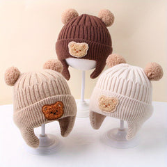 Winter Baby Beanie Cartoon Bear Ear Protection Knitted Hat