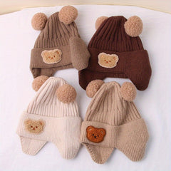 Winter Baby Beanie Cartoon Bear Ear Protection Knitted Hat