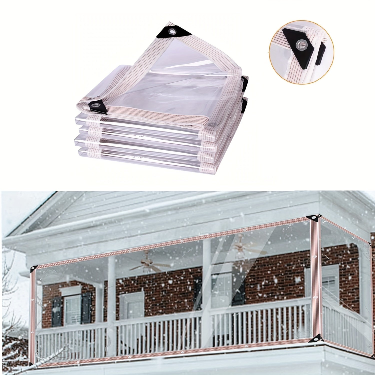 Clear Waterproof Poly Tarpaulin with Grommets for Balcony Porch Garden