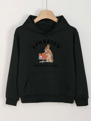 Bunny Print Hooded Sweatshirt Girls Boys Comfy Hoodies Spring Fall Sports Gift
