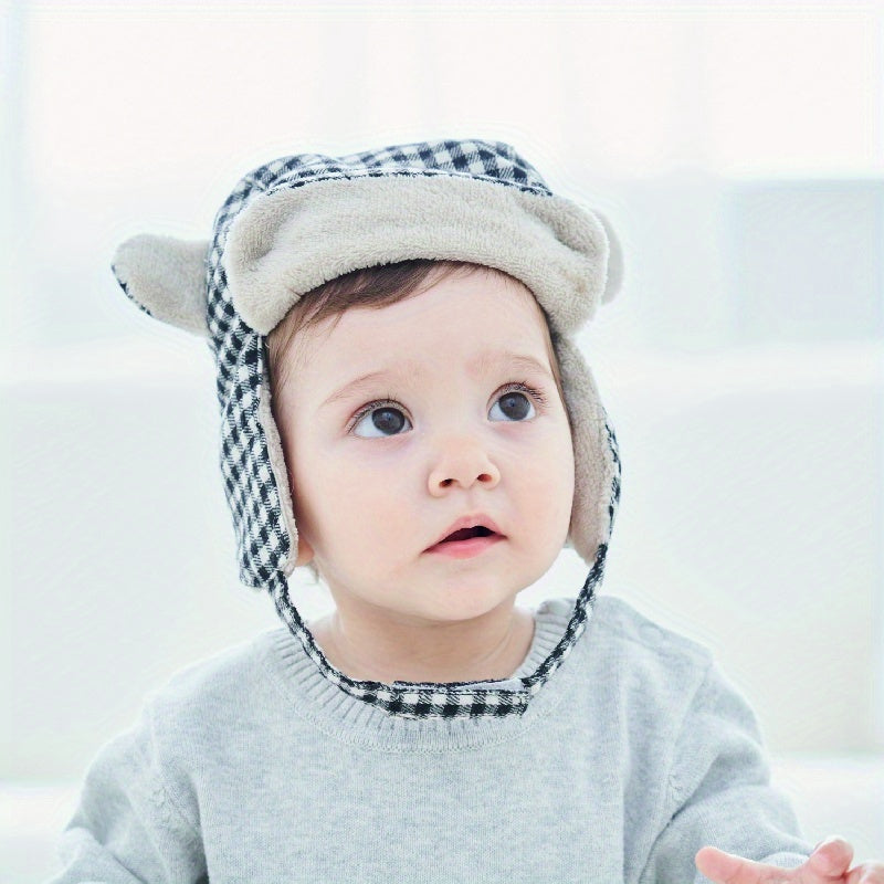 Plaid Bear Hat with Ear Protection for Kids