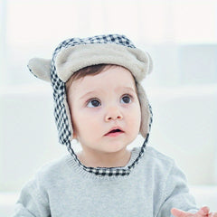 Plaid Bear Hat with Ear Protection for Kids