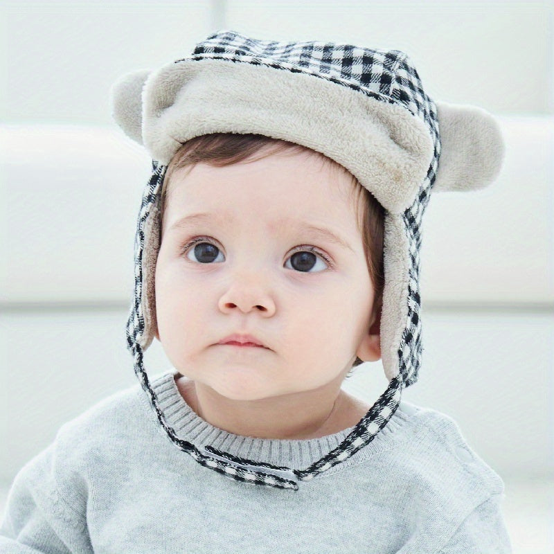 Plaid Bear Hat with Ear Protection for Kids