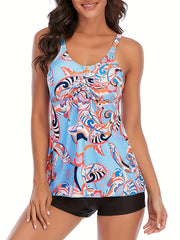 Floral Print Drawstring Push Up Tankini Set
