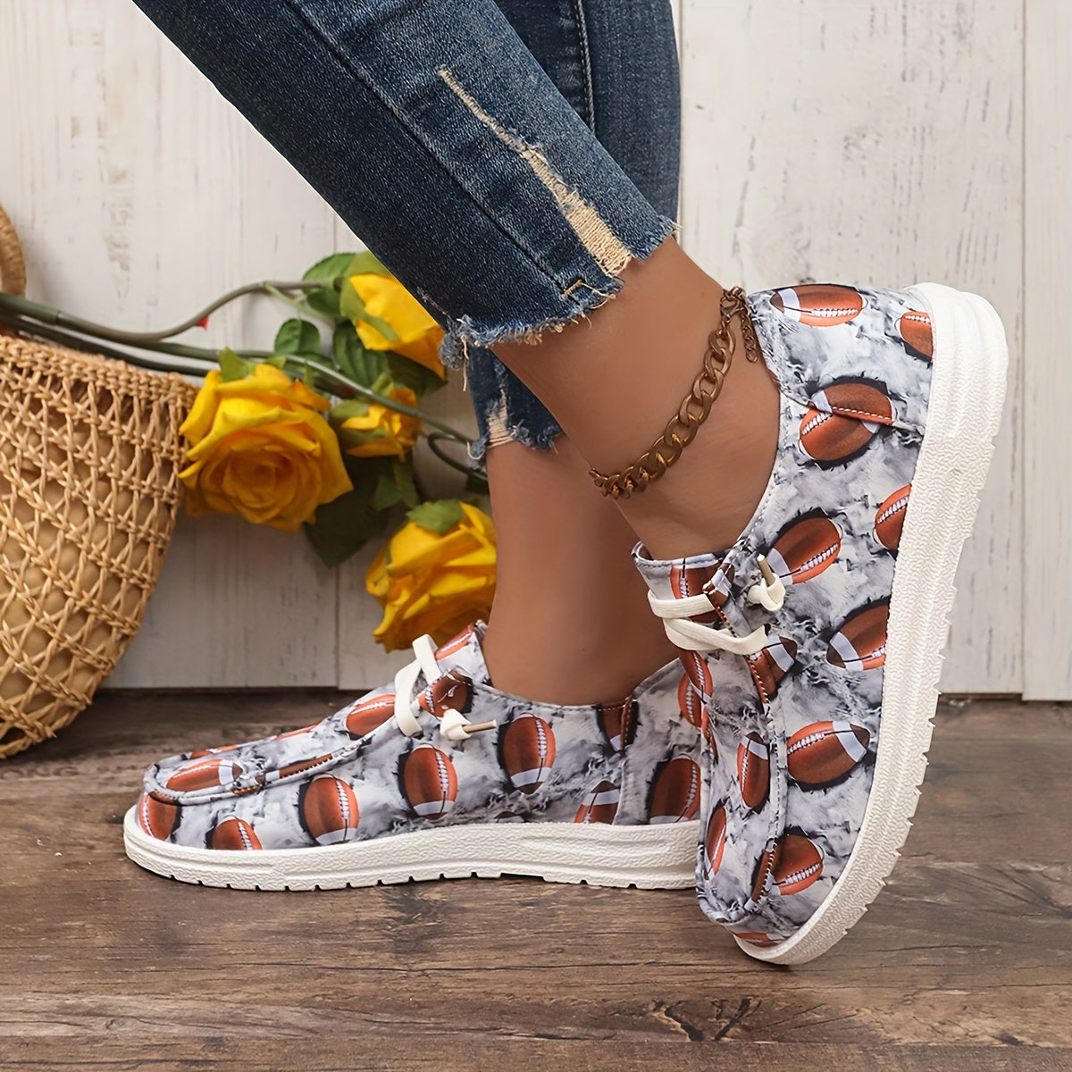 Women's Rugby Pattern Canvas Shoes Lightweight Casual Flats Low Outdoor Walking