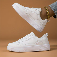 Women's Solid Lace-Up Skate Shoes Flat Sneakers