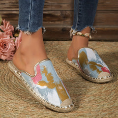 Women's Colorblock Flat Espadrilles Slip On Comfy Half Drag Shoes