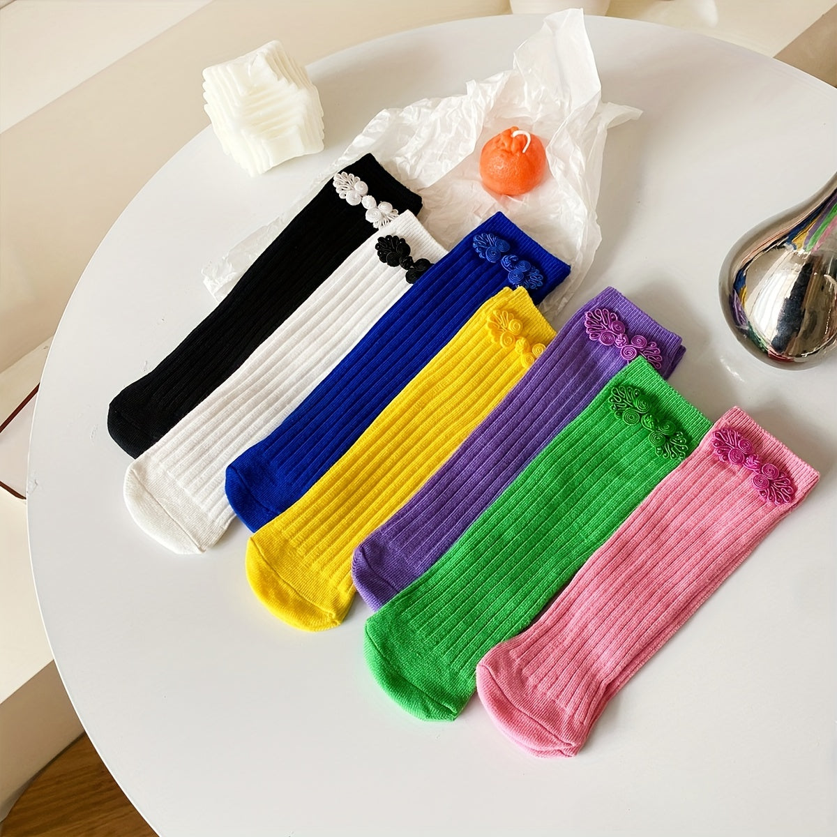 Girls Bow Knee High Socks Straight Stockings Chinese Style