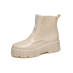 Women's Platform Ankle Rain Boots Zipper Waterproof Shoes