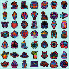50pcs Neon Light Graffiti Stickers Creative Style Stickers For Adults