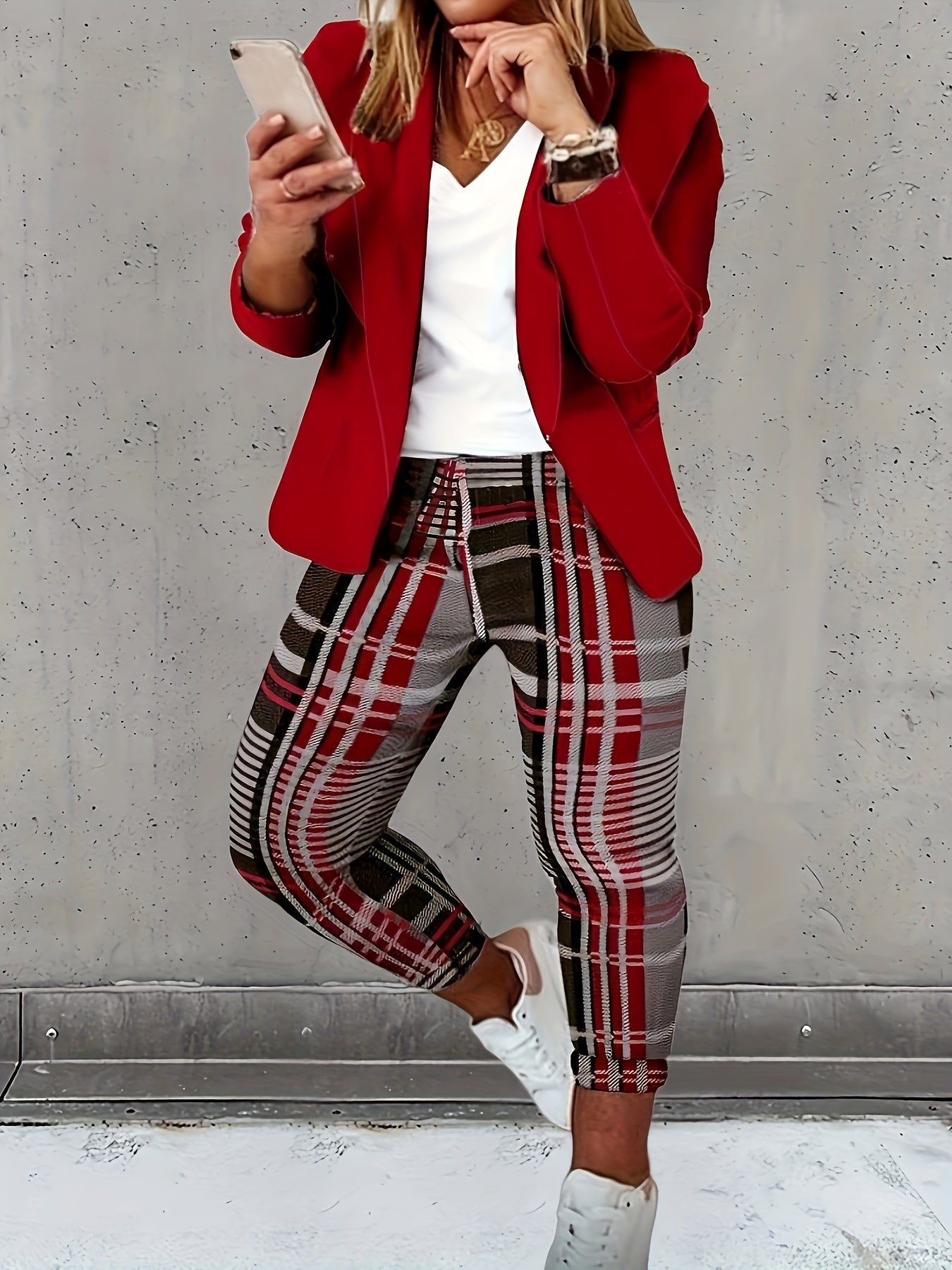 Blazer & Chain Print Pants 2 Piece Set