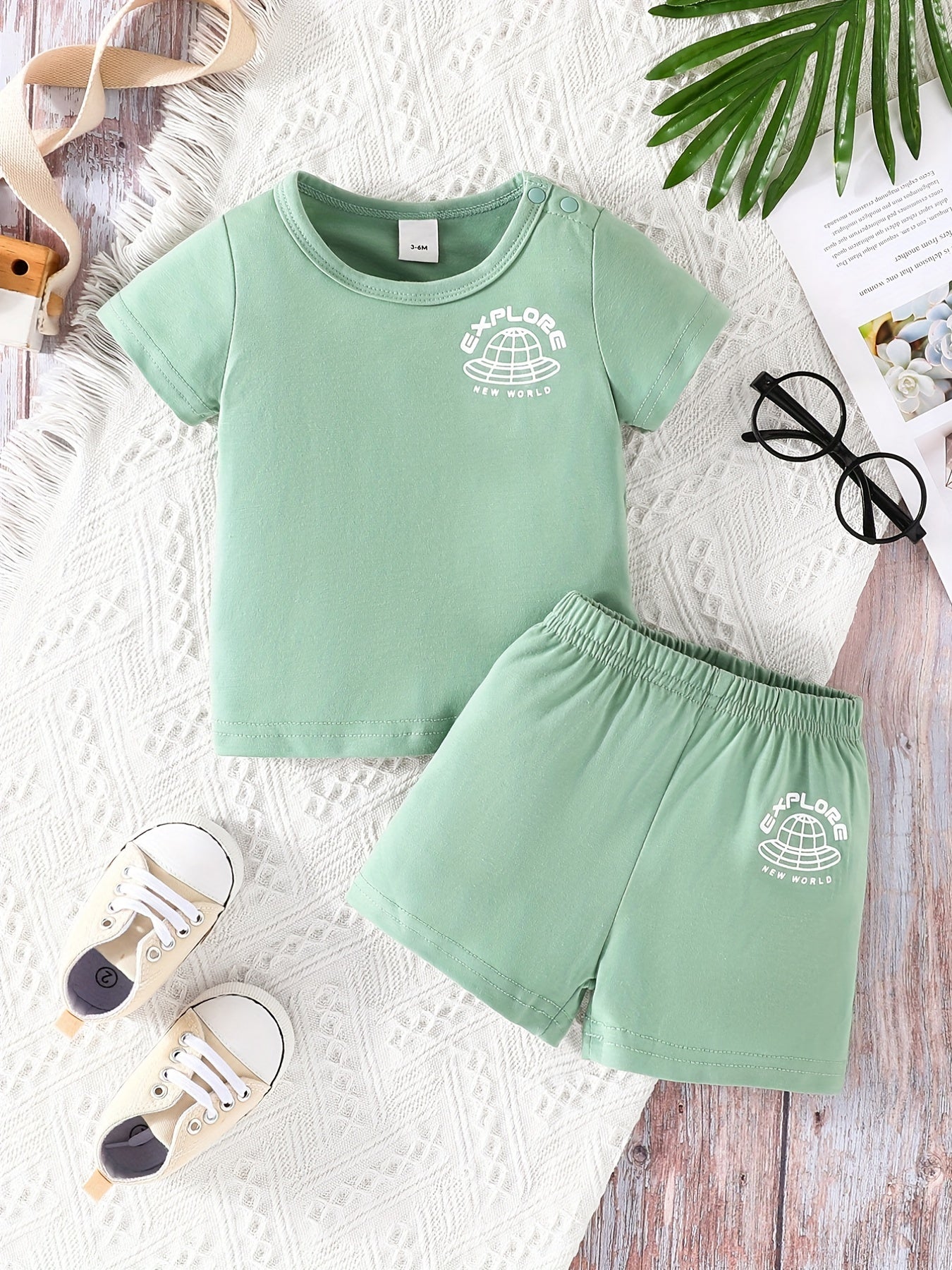 Baby Boys Solid Short Sleeve T-shirt Shorts Set for Summer