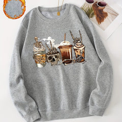 Skull Print Sweatshirt Halloween Long Sleeve Casual Sports Sweatshirt