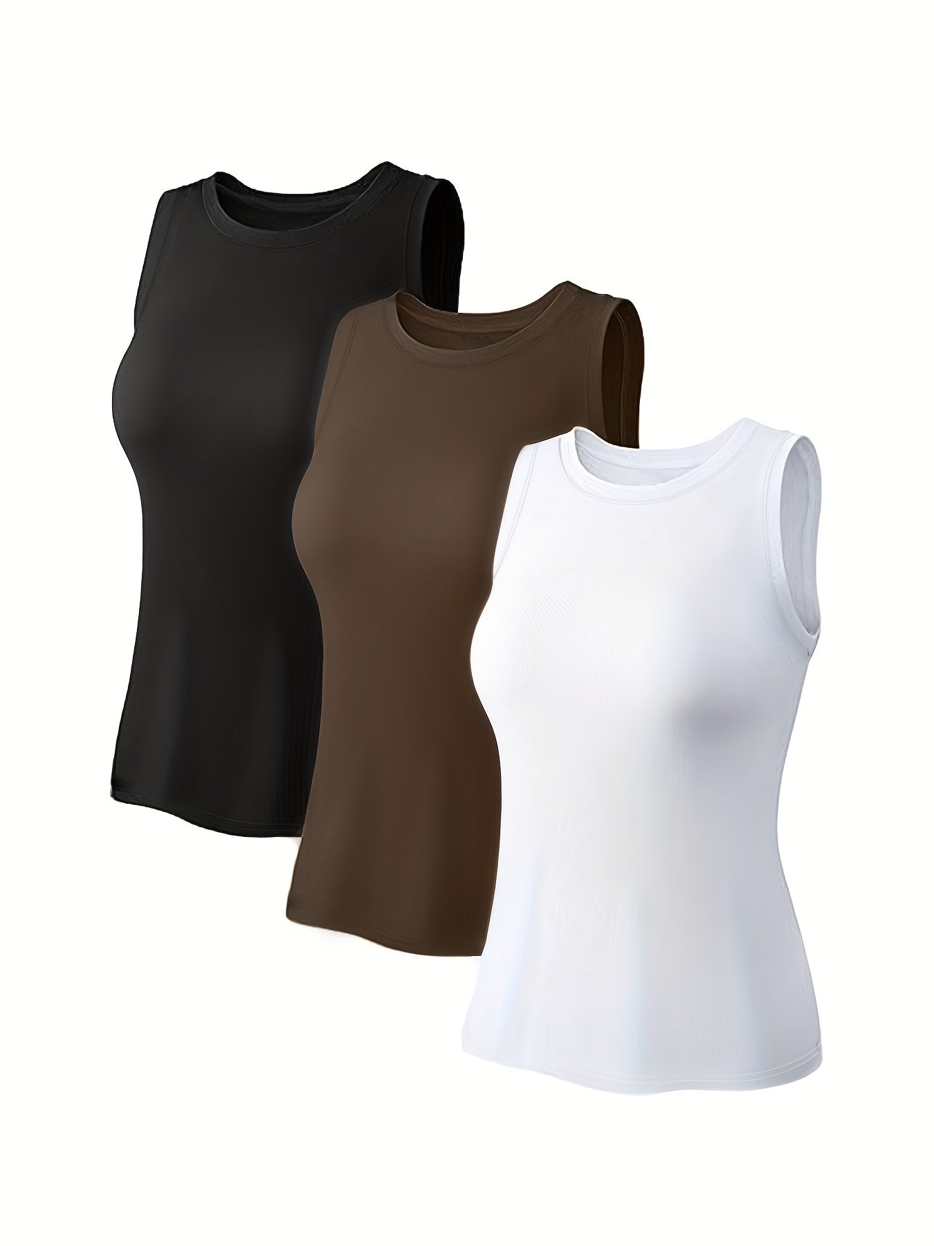 3 Pack Women's Plus Size Basic Tank Top Set Solid Round Neck Fitted 3pcs