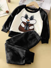 Girls Bunny Rabbit Fleece Pajamas Set Long Sleeve Top Matching Pants