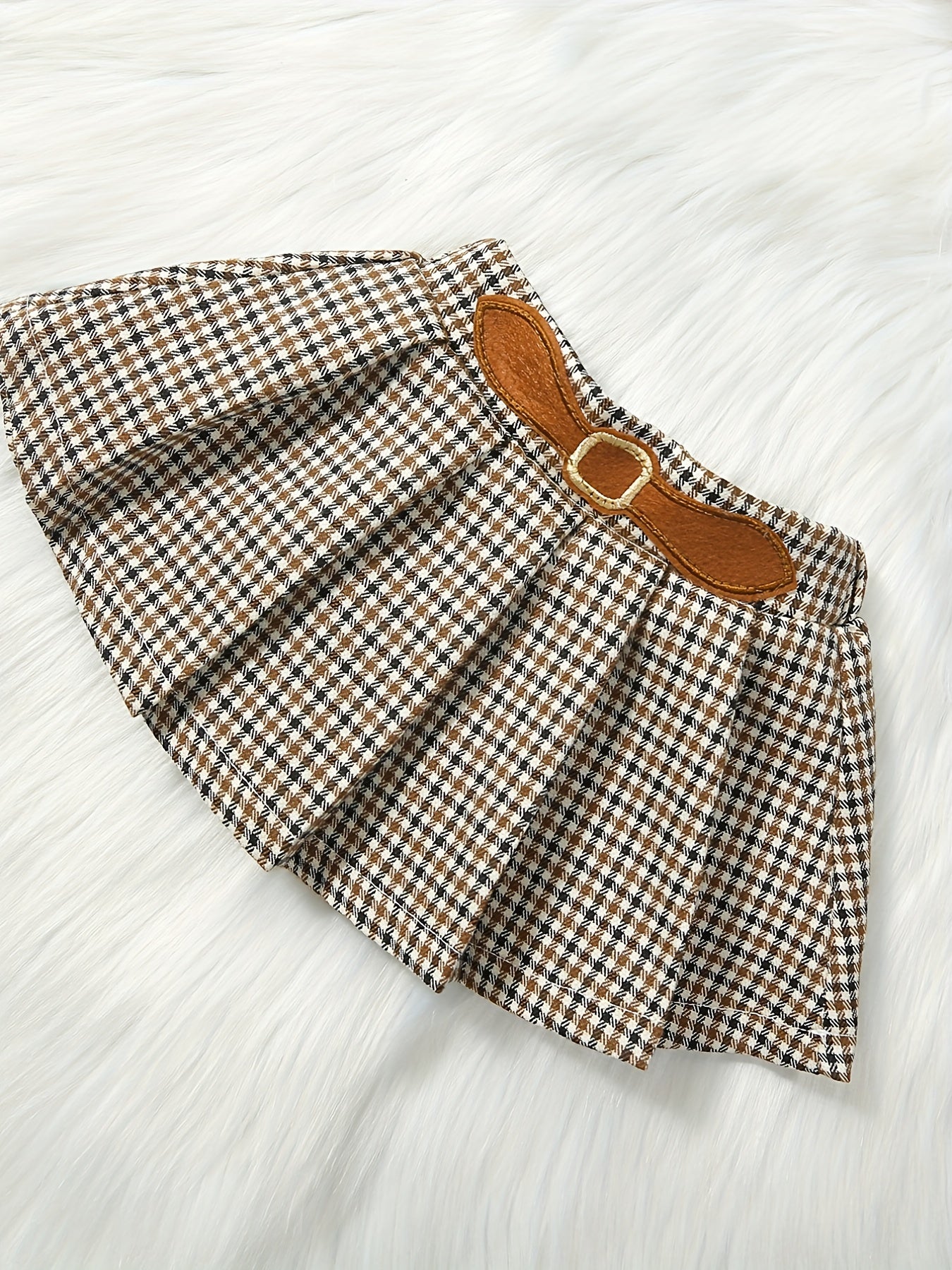 Baby Girls Stylish Puffy Sleeve Top & Houndstooth Skirt Set