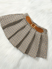 Baby Girls Stylish Puffy Sleeve Top & Houndstooth Skirt Set