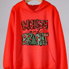 Girls Christmas Words Graphic Hooded Sweatshirt Top