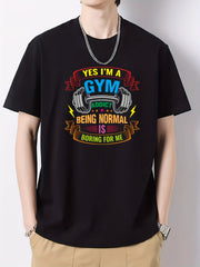 Gym Pattern Print Men's Graphic Cotton Crew Neck Active T shirt