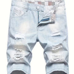 Men's Ripped Denim Shorts Casual Street Style Distressed Washed Denim Summer