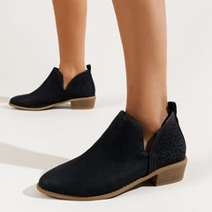 Women's V Cut Ankle Boots Block Heel Slip On Western Boots