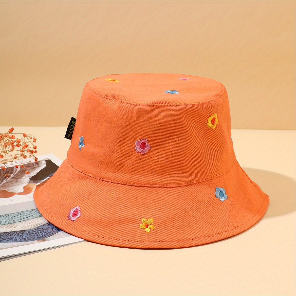 Y2K Flower Embroidery Bucket Hat for Women