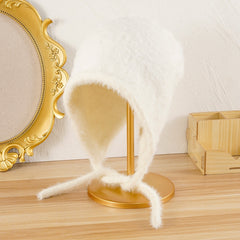 Velvet Straps Bucket Hat Winter Warm Ear Protection Woolen Hat