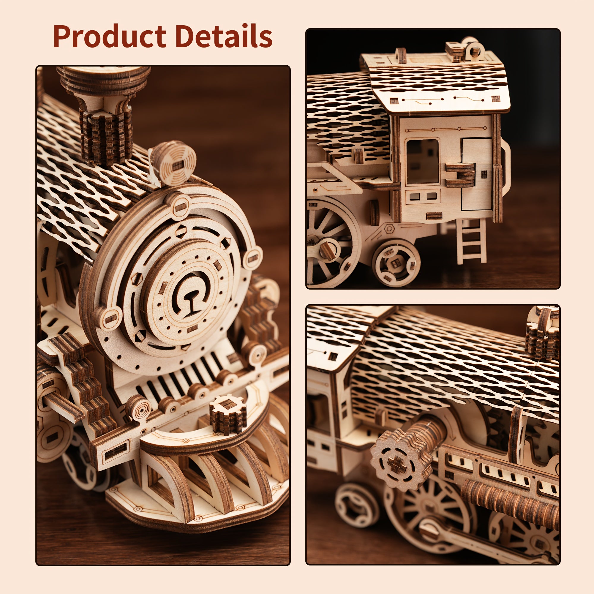 3D Wooden Train Model Puzzle DIY Handcrafted Building Block Kit