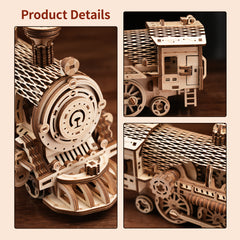 3D Wooden Train Model Puzzle DIY Handcrafted Building Block Kit