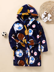 Kids Football Baseball Print Fleece Bathrobe Winter
