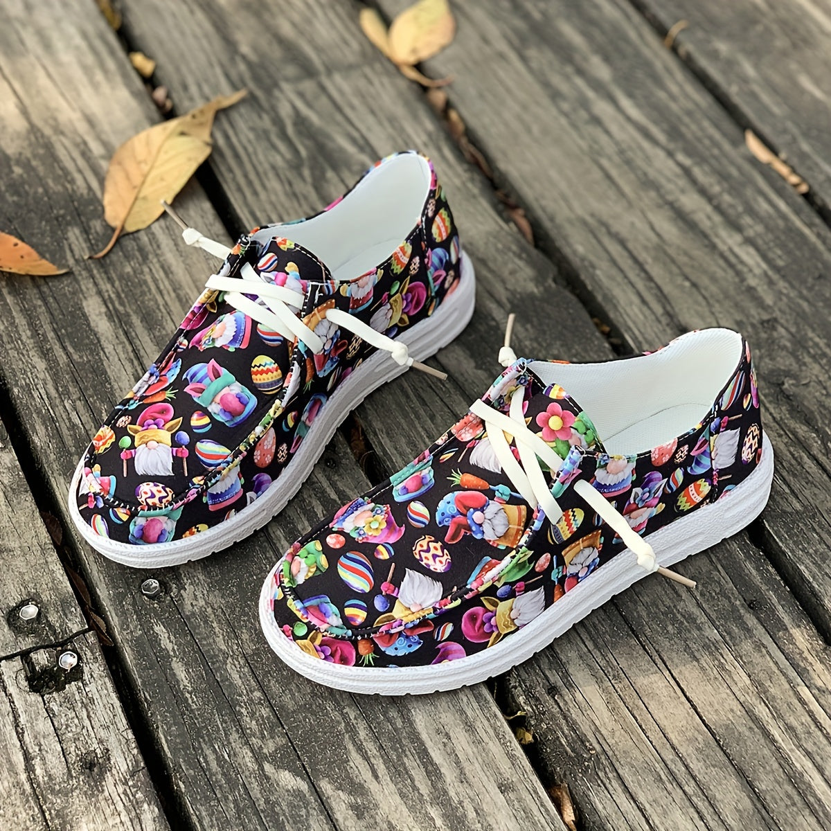Easter Egg Print Canvas Sneakers for Women