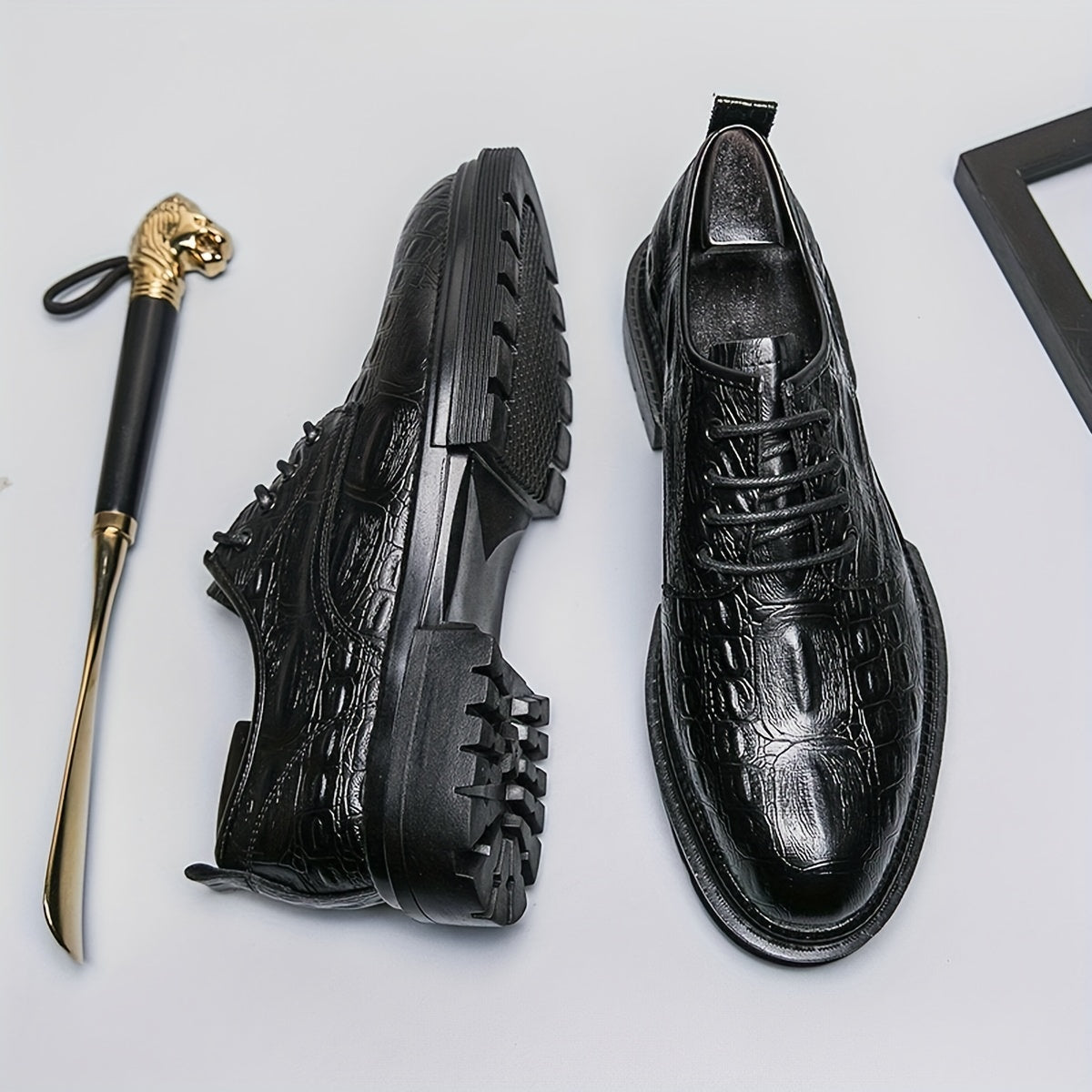 Men's Crocodile Pattern Derby Shoes Wear resistant Non Slip Formal Shoes