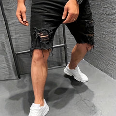 Men's Ripped Denim Shorts Street Style Stretch Denim Shorts