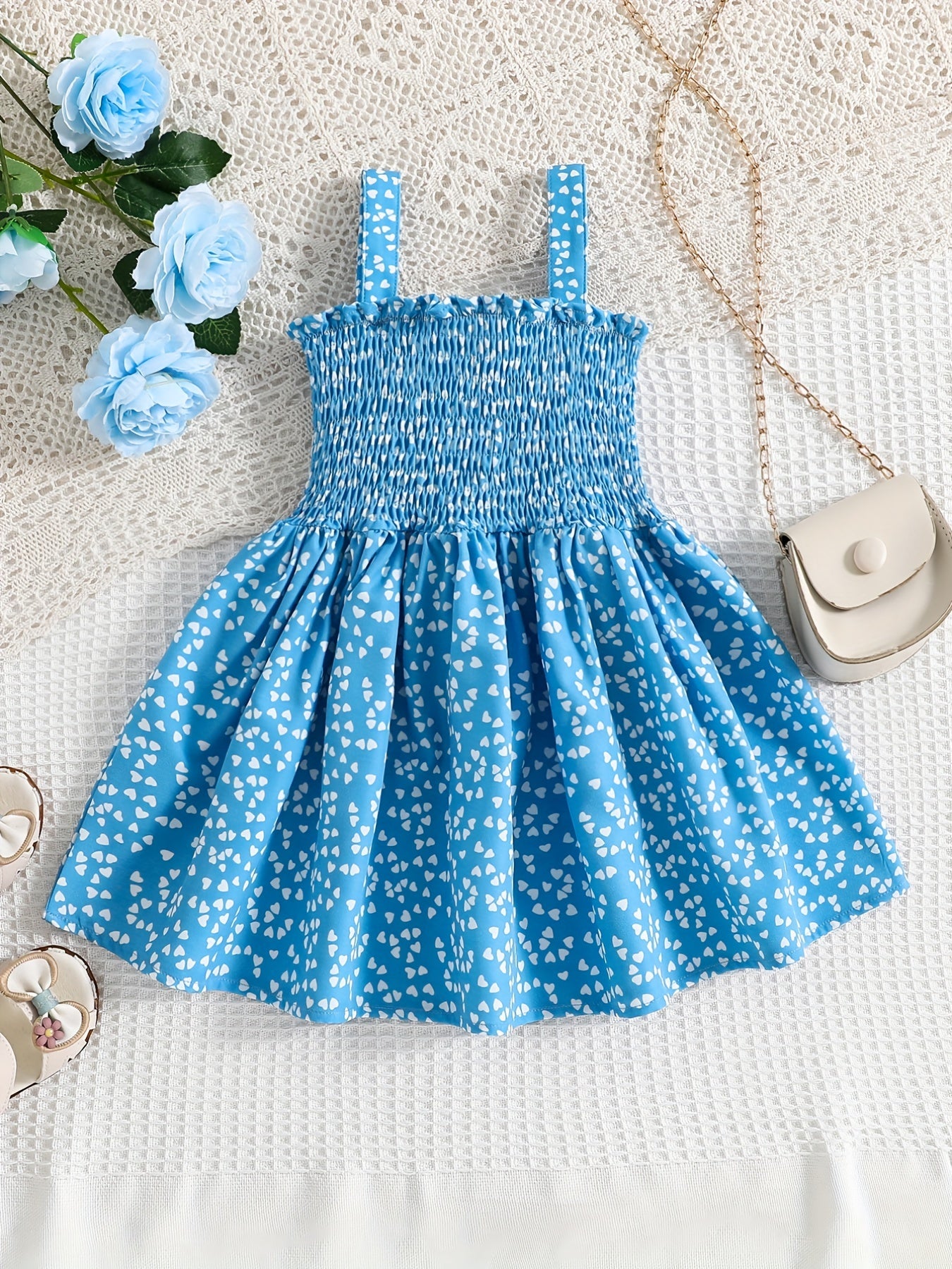 Baby Girls Heart Graphic Print Shirred Cami Dress