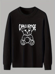 Cartoon Teddy Bear Print Knitted Sweater Men's Casual Warm Pullover