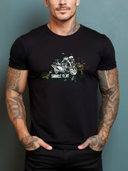 Motorcycle Print Men's Graphic Crew Neck T shirt Casual Comfy Tees