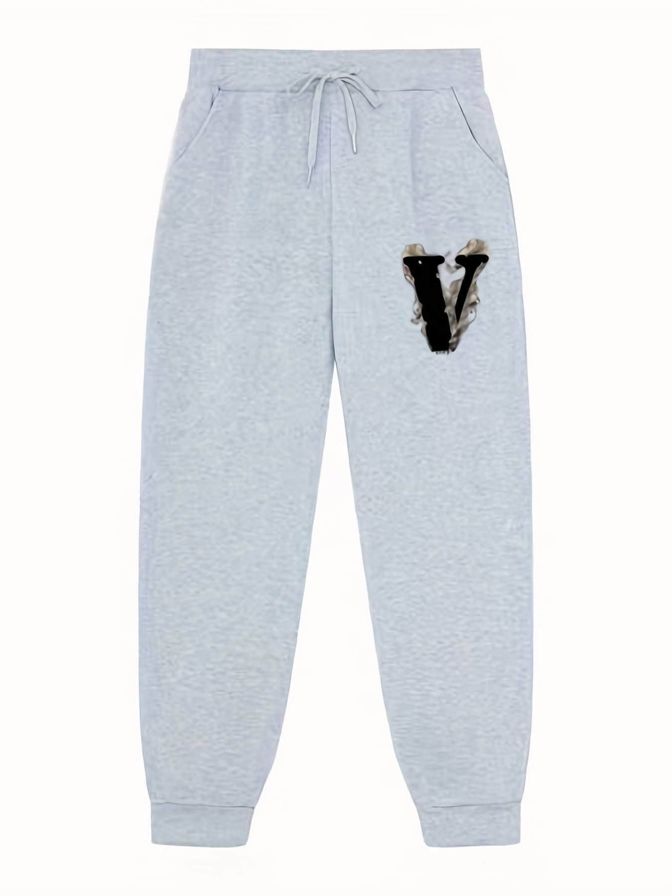 Men's V Print Joggers With Pockets Stretch Waist Casual Pants