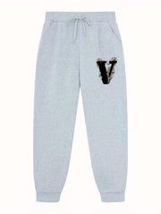 Men's V Print Joggers With Pockets Stretch Waist Casual Pants