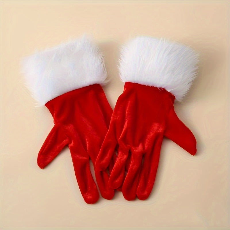 Christmas Full Finger Plush Warm Gloves Santa Claus Costume Party