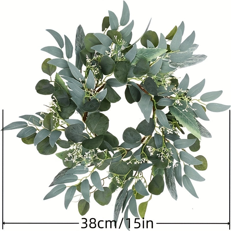 Artificial Green Eucalyptus Wreath 15 Inch - Festive Room Decor