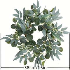 Artificial Green Eucalyptus Wreath 15 Inch - Festive Room Decor