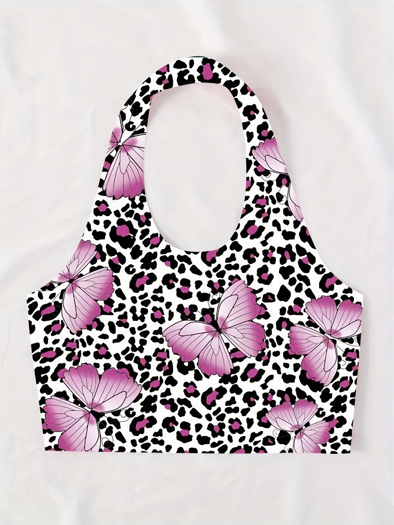 Butterfly Print Halter Top Sexy Backless Leopard Top