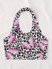 Butterfly Print Halter Top Sexy Backless Leopard Top