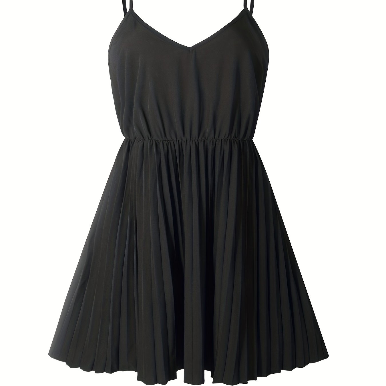 V-Neck Summer Dress Solid Color Pleated